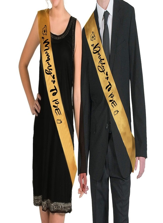 Hubops Mommy to be sash and Daddy to be Sash for Party Decoration Combo Pack (Gold Mommy n Daddy) - Image 1